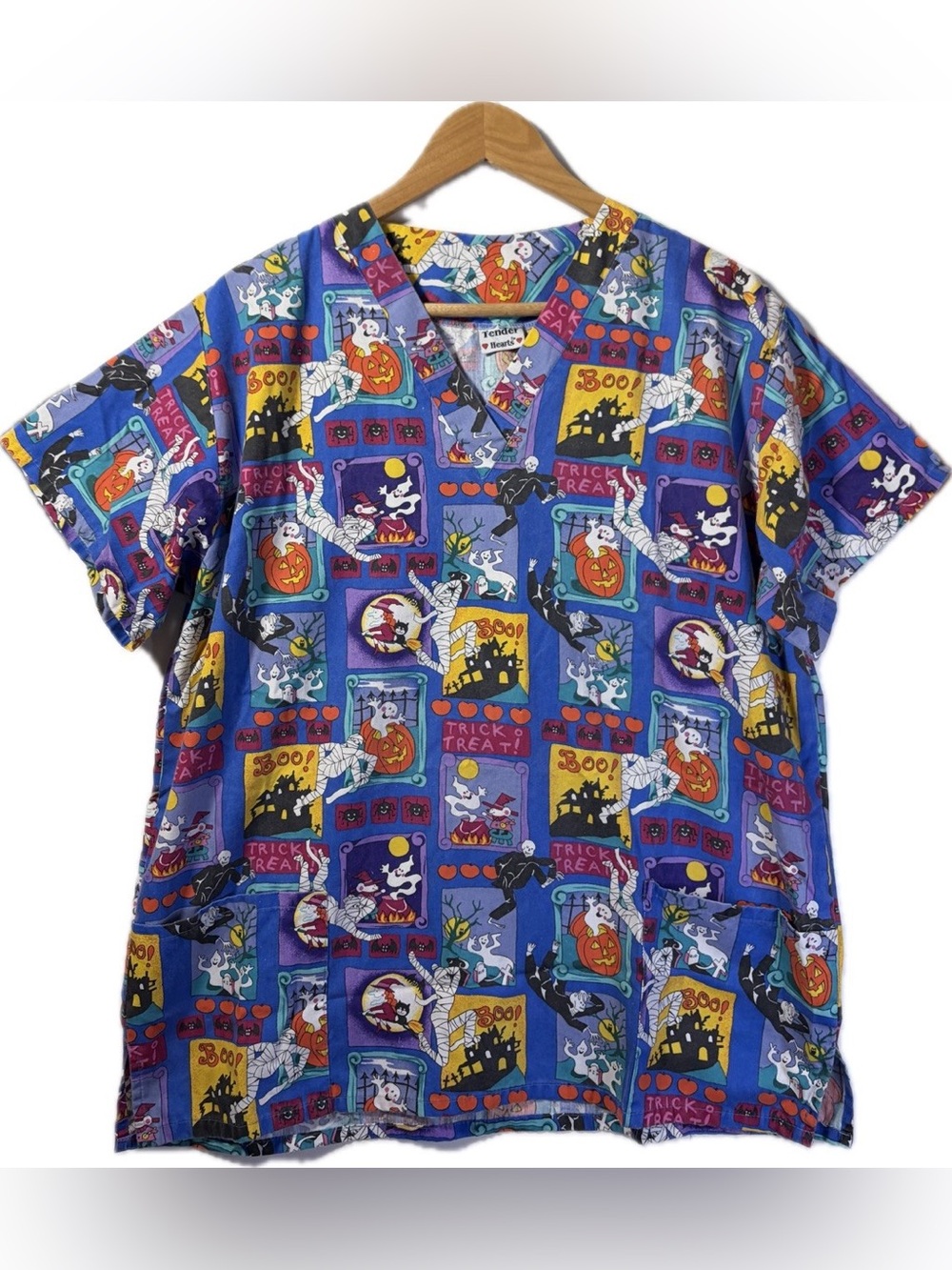 Tender Hearts Halloween Scrub Top Sz M/L Ghosts Mummies Novelty Vintage